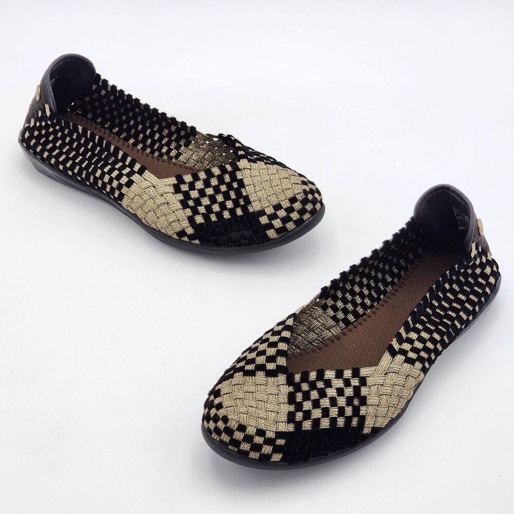 Bernie Mev New York Catwalk Woven Slip On Ballet Flats Black Velvet Gold Size 40